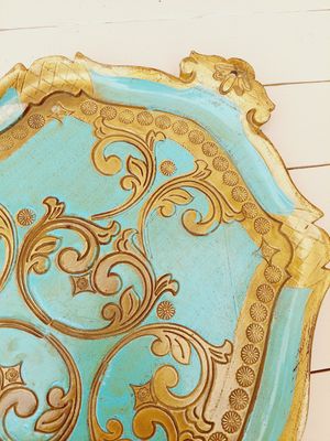 Florentijns dienblad goud en groen met handgrepen - 50 x 35 cm