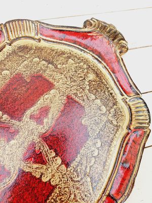 Florentijns dienblad goud en rood met handgrepen - 44 x 29 cm