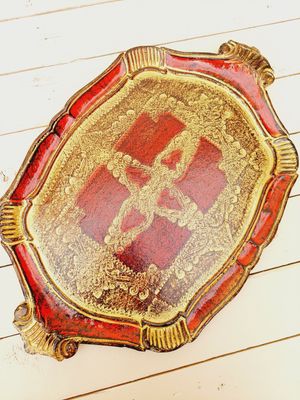 Florentijns dienblad goud en rood met handgrepen - 44 x 29 cm