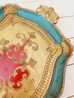 Florentijns dienblad goud, blauw en rood met handgrepen - 43 x 29 cm