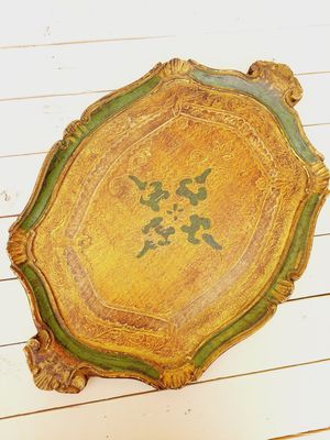 Florentijns dienblad goud en groen met handgrepen - 50 x 35 cm