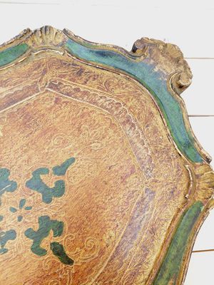 Florentijns dienblad goud en groen met handgrepen - 50 x 35 cm