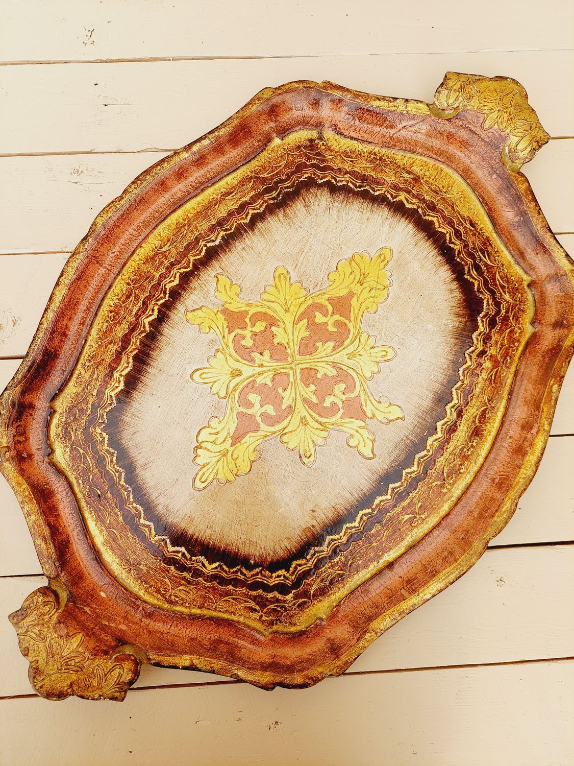 Florentijns dienblad goud, beige en roze met handgrepen - 53 x 35 cm