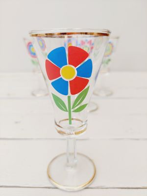 Retro likeurglaasjes met bloemen, set van 5