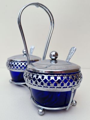 Kruiderij caddy in kobalblauw glas en rvs