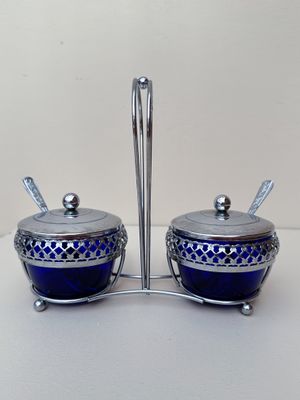 Kruiderij caddy in kobalblauw glas en rvs