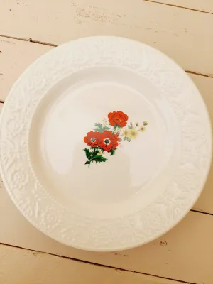 Vintage gebaksborden, Boch, met kleine rode bloemen, set van 4