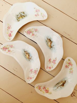 Vintage visbordjes in halve maan vorm, set van 4