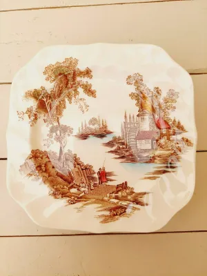Vintage gebaksborden Johnson Brothers, vierkant, 'de oude molen', set van 6