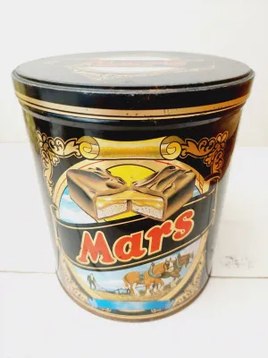Groot vintage blik Mars - winkelblik met nostalgische prenten