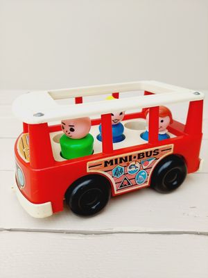 Vintage Fisher Price Minibus met poppetjes – Jaren '60 speelgoed