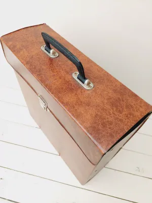 Vintage platenkoffer uit de jaren 70 – voor LP's – retro design in topstaat - bruine lederlook