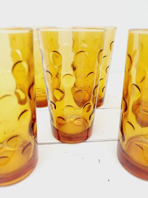 Glazen met bollen reliëf, amberglas, set van 6