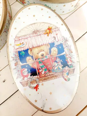 Giordano kerstblikken, set van 3, ovaal, prenten van beertjes en gouden randen en accenten