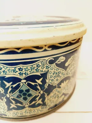 Vintage rond koekblik blauw - beige Van Nelle
