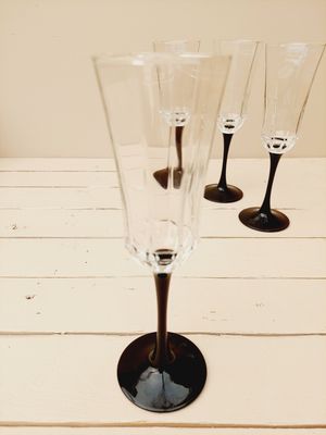 Vintage Arcoroc Luminarc France Octime champagneglas op zwarte voet, set van 4