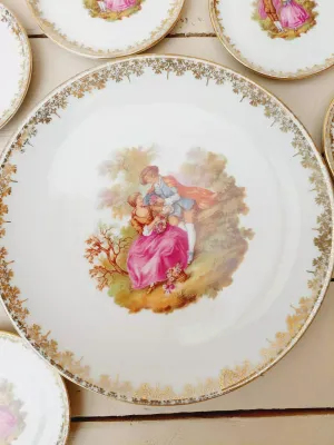 Vintage petit four bordjes Jean Honoré - Bavaria Schaller - set van 7 - 9,5 en 19,5 cm - theetipjes