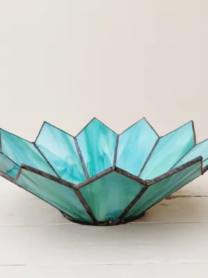 Handgemaakte vintage Tiffany-stijl schaal in glas-in-lood – blauw glas (25 cm)