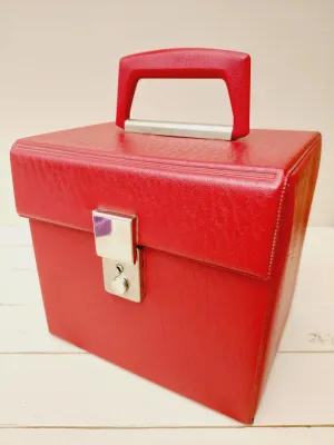 Vintage singles-koffer – rood, kunstleder, voor 7 inch platen
