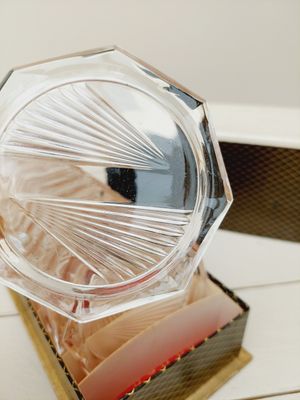 Set van 12 vintage glazen onderzetters in geslepen stijl – art deco – in originele doos