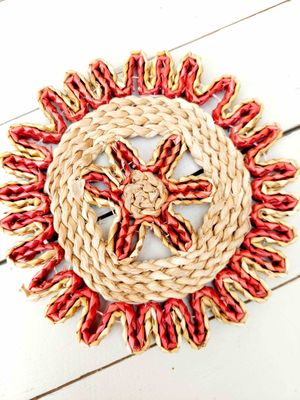 Vintage rieten panonderzetter uit de jaren 70/80 voor potten en pannen – retro tafelaccessoire