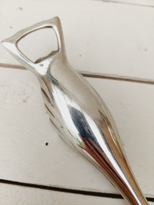 Vintage verzilverde flesopener in de vorm van een gans of eend