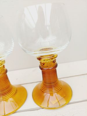 Roemer-wijnglazen met geribbelde voet in amberkleurig glas, set van 2