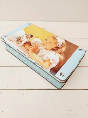 Retro chocoladeblik 'Jacques superchocolade' met meisje &amp; katje