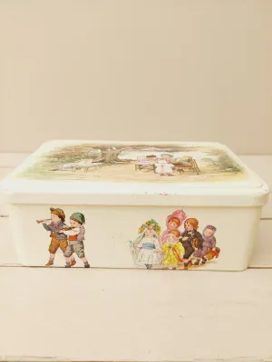 Vintage Massily blik met kinderen – Frans opbergblik met illustraties