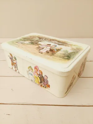 Vintage Massily blik met kinderen – Frans opbergblik met illustraties