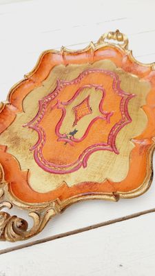 Florentijns dienblad goud en rood met handgrepen - 32 x 19 cm