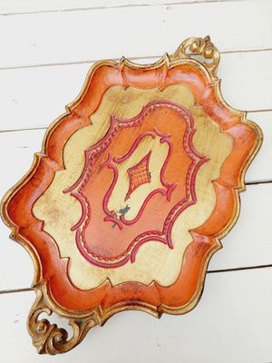 Florentijns dienblad goud en rood met handgrepen - 32 x 19 cm
