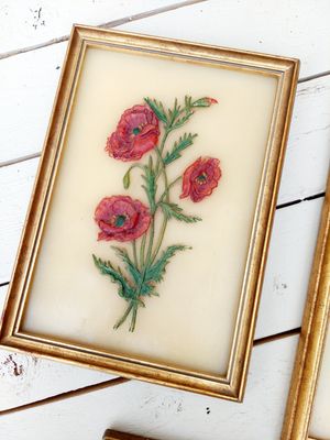 Waxkunst kunstwerkjes bloemen Adam Gies Fulda - ingekaderd - set van 3 - Zeldzaam!