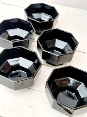 Zwarte vintage ijskommetjes / pindaschaaltjes - Arcoroc Luminarc France Octime - set van 5