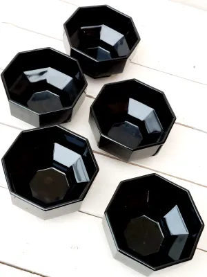 Zwarte vintage ijskommetjes / pindaschaaltjes - Arcoroc Luminarc France Octime - set van 5