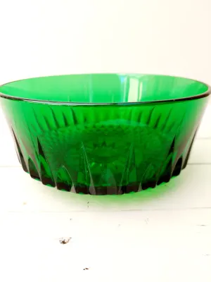 Vintage Arcoroc kom grasgroen - geslepen glas