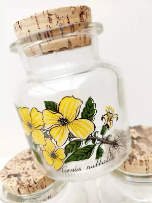 Voorraadpotten met tekening van grote bloemen en kurken stop, set van 3