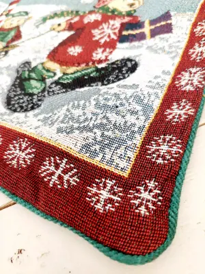 Gobelin kerstkussensloop met kerstbeer en slee - decoratieve hoes voor sierkussen 40 x 40 cm