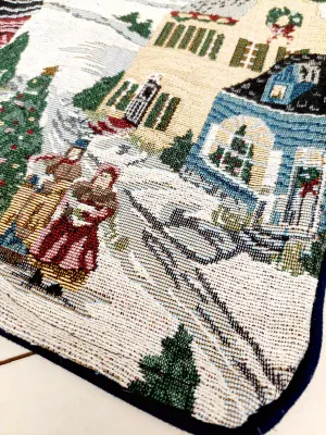 Gobelin kerstkussensloop met kersttafereel in een dorp - decoratieve hoes voor sierkussen 40 x 40 cm