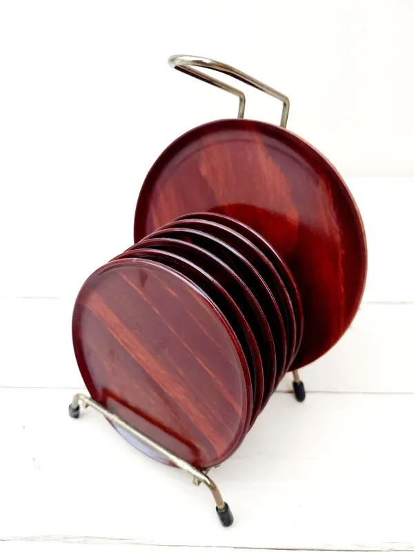 Vintage houten onderzetters set - retro tafelaccessoires - Gerlinol