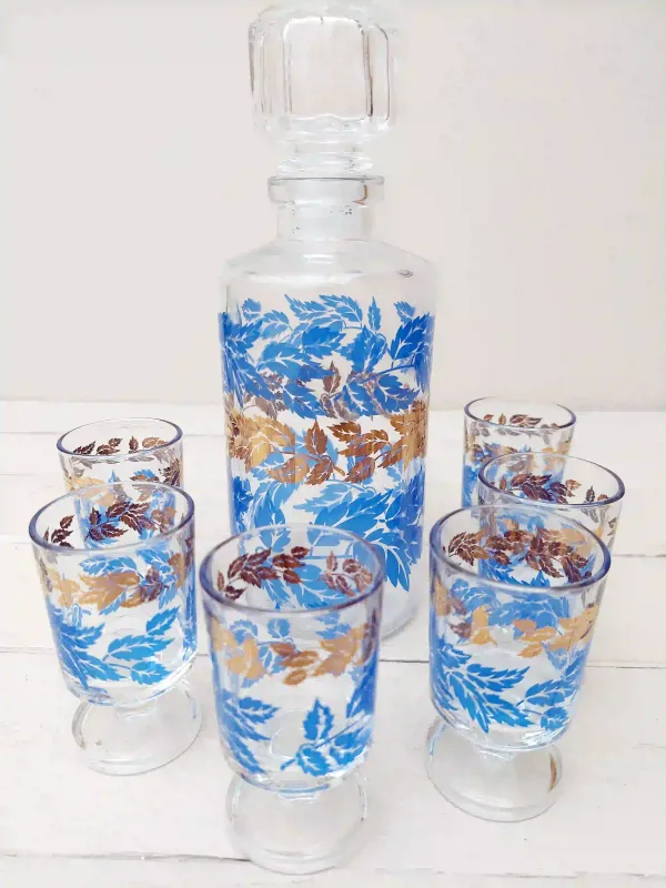 Vintage glazen likeurset met 6 glaasjes - Luminarc Frankrijk, jaren 70