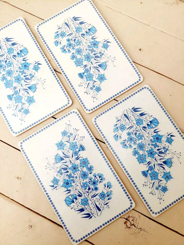 Vintage broodplankjes, blauw-wit, set van 4