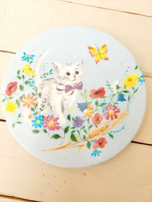 Vintage Ornamin melamine onderzetter poes bloemen - retro - jaren '60, '70
