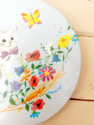 Vintage Ornamin melamine onderzetter poes bloemen - retro - jaren '60, '70