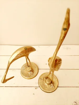 Vintage messing kraanvogels - set van 2 decoratieve vogels -vintage interieur