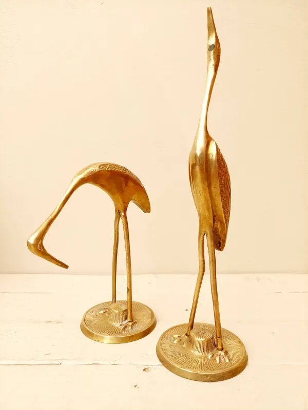 Vintage messing kraanvogels - set van 2 decoratieve vogels -vintage interieur