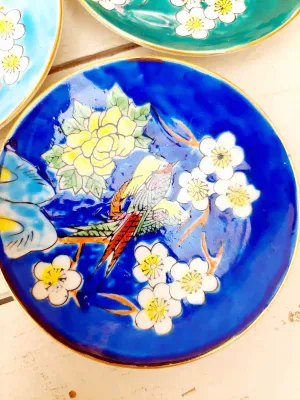 Set van 3 Japanse vintage minibordjes met vogels en bloemen