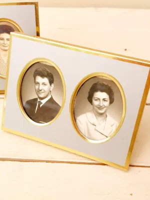 Set van 2 vintage dubbele fotokaders zilver- en goudkleurig voor kleine foto's