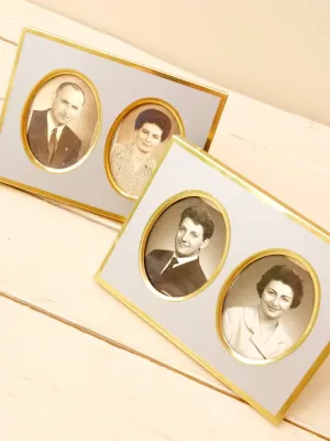 Set van 2 vintage dubbele fotokaders zilver- en goudkleurig voor kleine foto's
