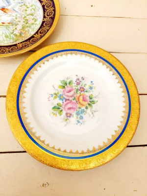 Limoges sierborden met 24 karaat goudrand, handbeschilderd, 18,5 cm, set van 2